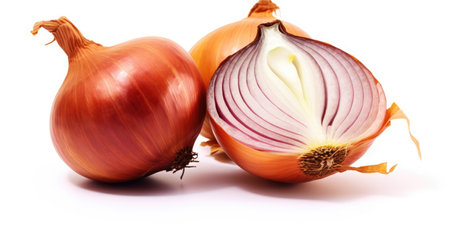 Onion close-up on a white background. Generative AIの素材