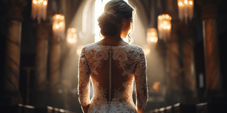 The bride goes to the altar. Wedding. Generative AIの素材