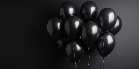 black balloons on a black background, with space for text. The banner is black. High quality photo. Generative AIの素材
