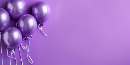 Purple balloons on a purple background, with space for text. purple banner. High quality photo. Generative AIの素材
