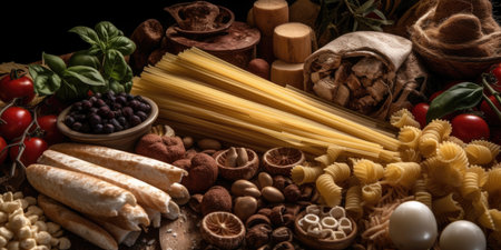 Italian food. Spaghetti. View from above. Generative AIの素材