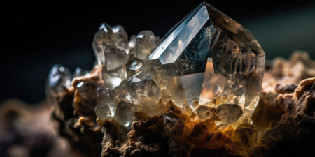 Closeup photo of crystal mineral stone, macro. Generative AI. high quality photoの素材