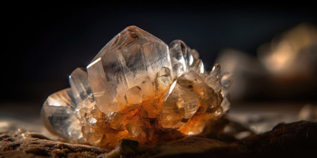 Closeup photo of crystal mineral stone, macro. Generative AI. high quality photoの素材