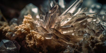 Closeup photo of crystal mineral stone, macro. Generative AI. high quality photoの素材