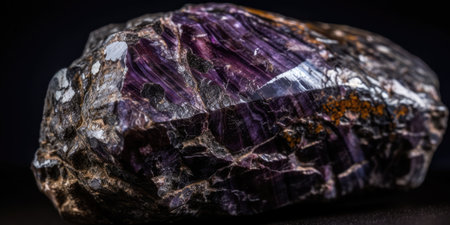 Photo of the mineral stone charoite close-up, macro. High quality photo. Generative AIの素材