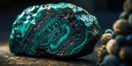Photo of the mineral stone malachite close-up, macro. High quality photo. Generative AIの素材