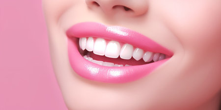 beautiful smile with white even teeth on a light background. Generative AIの素材