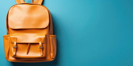 bright school backpack with space for text, celebration of the new school year. Generative AI. high quality illustrationの素材