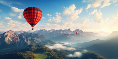 balloon flight. Beautiful background, travel theme. High quality photo. Generative AIの素材