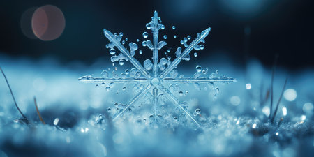 Beautiful macro photo of a snowflake. Winter. High quality photo. Generative AIの素材