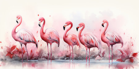 Flamingo on a white background, watercolor. High quality photo. Generative AIの素材