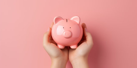 Pink piggy bank money theme. High quality photo. Generative AIの素材