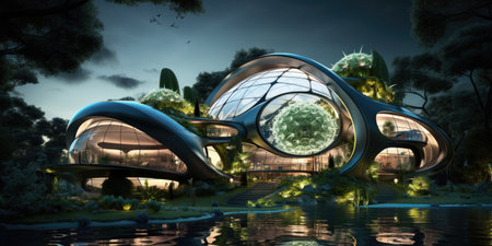 Futuristic eco building design, city of the future. Generative AIの素材