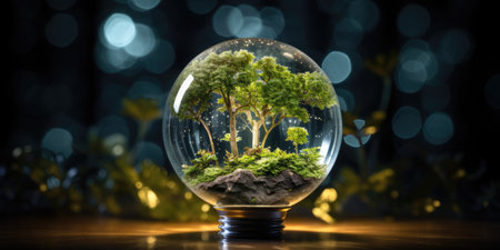 Eco-friendly clean energy concept. Planet in a glass bowl. Generative AIの素材