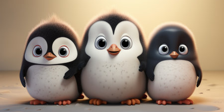 Cute and funny penguins in winter, cartoon. animal world. Generative AIの素材