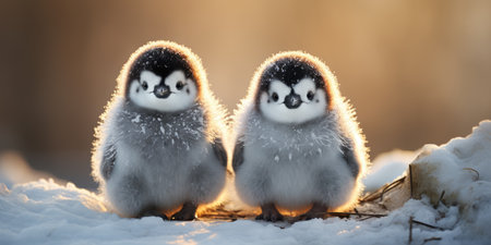 Cute and funny penguins in winter, Animal world. Generative AIの素材