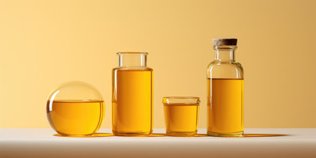 Olive oil on the table, space for text. eco products. Generative AIの素材