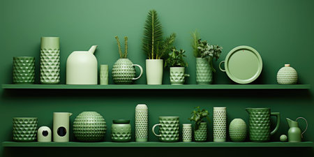 composition of green objects on a green background. High quality photo. Generative AIの素材