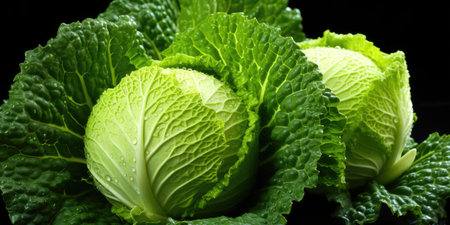 Soft focus of Big cabbage in the garden. Fresh cabbage from a farmer's field. Generative AIの素材