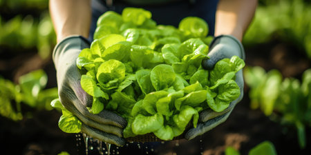 Grow lettuce in clean, sustainable agriculture. Organic hydroponic vegetable farm. Generative AIの素材