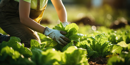 Grow lettuce in clean, sustainable agriculture. Organic hydroponic vegetable farm. Generative AIの素材