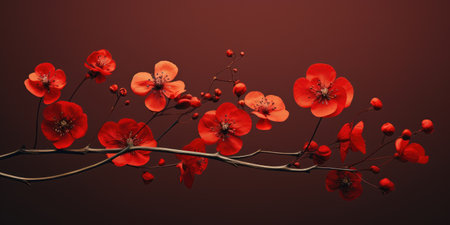 red flowers on a dark background, an image for a poster or postcard. Generative AIの素材