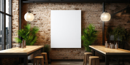 Space for your text or advertisement. Mockup on a brick wall in a restaurant. Generative AIの素材