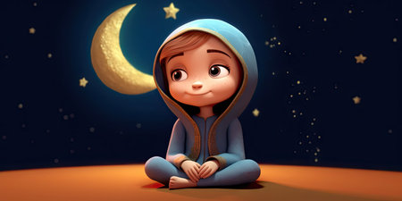 Illustration of a cute Muslim girl in cartoon style.の写真素材