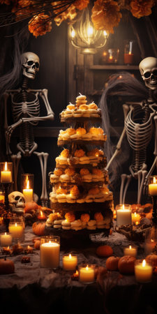 mystical party in Halloween style, table decoration. High quality photo. Generative AIの素材