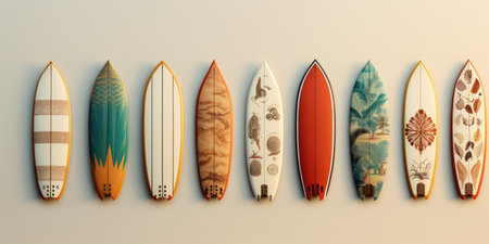Set of surfboards. Realistic style. Isolated on a light background. Generative AIの素材