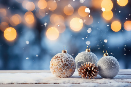 festive blue New Year background with bokeh and balls with place for text. Generative AIの素材