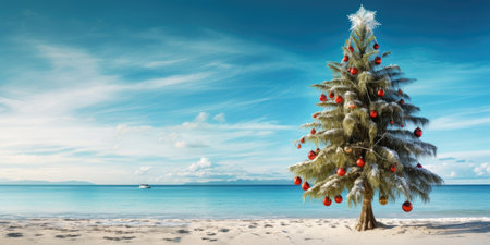 Christmas tree on the sea or ocean, Shot for a poster or postcard.の素材