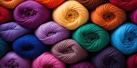 Many colorful bright balls of wool and cotton yarn. Top view. High quality photoの素材