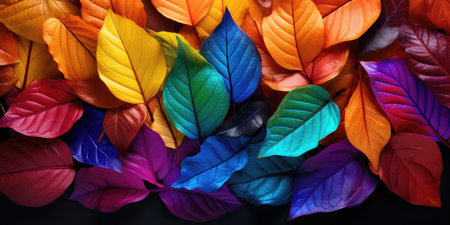 Rainbow autumn leaves, top view, shot for a postcard.の素材