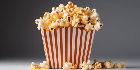 Striped paper box with popcorn.の素材