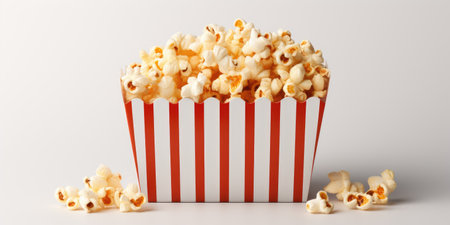 Striped paper box with popcorn.の素材