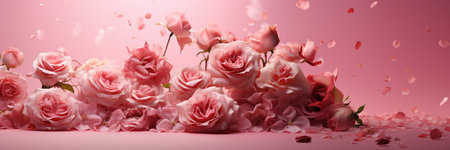 Beautiful roses on a pink background, shot for a postcard or poster.の素材