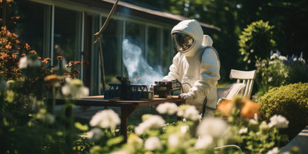 Treatment of plants and flowers in the garden with chemicals.の素材
