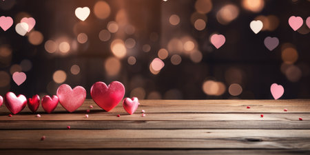 Valentine's day theme. Place for text. Wooden background.の素材