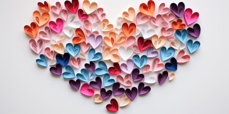 Many multi-colored paper hearts, top view. Valentine's day theme.の素材