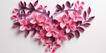 Heart made using paper cutting technique, top view. Valentine's day, card or poster.の素材