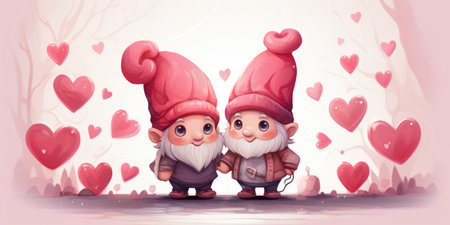 Two cartoon cute gnomes with hearts. Valentine's day theme.の素材