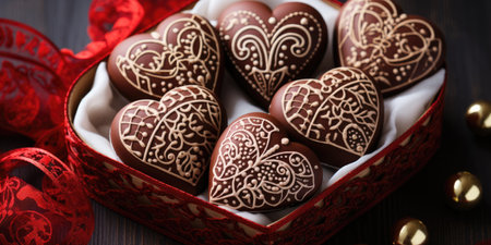 Chocolate and cookies for Valentine's Day. Sweets close-up.の素材