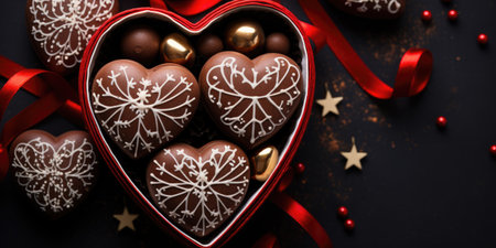 Chocolate and cookies for Valentine's Day. Sweets close-up.の素材