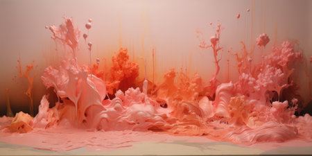 Waves of abstract peach paint, color, splashes in 2024 color.の素材