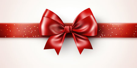 Red silk bow on a white background, top view. Festive tie.の素材