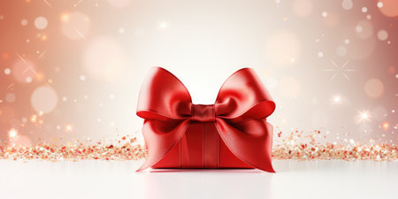 A gift in a red box with a ribbon, a surprise for Valentine's Day.の素材