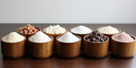 Many different types of sugar. Concept of food products.の素材