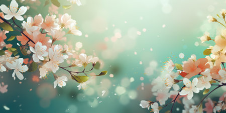 abstract flowering branch on a light background, beautiful floral background.の素材
