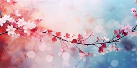 abstract blooming pink cherry branch on a light background.の素材